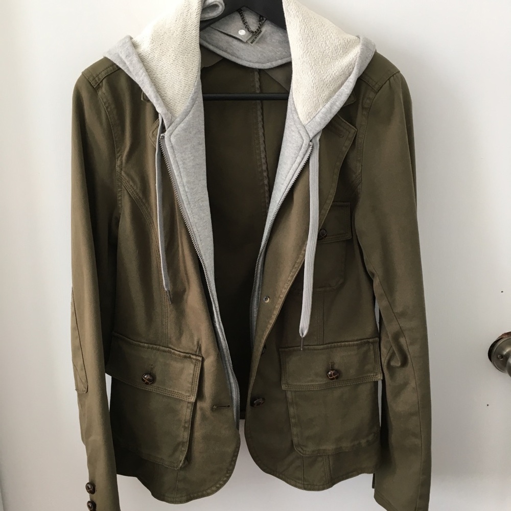 Army Green Blazer with Removable Hoodie